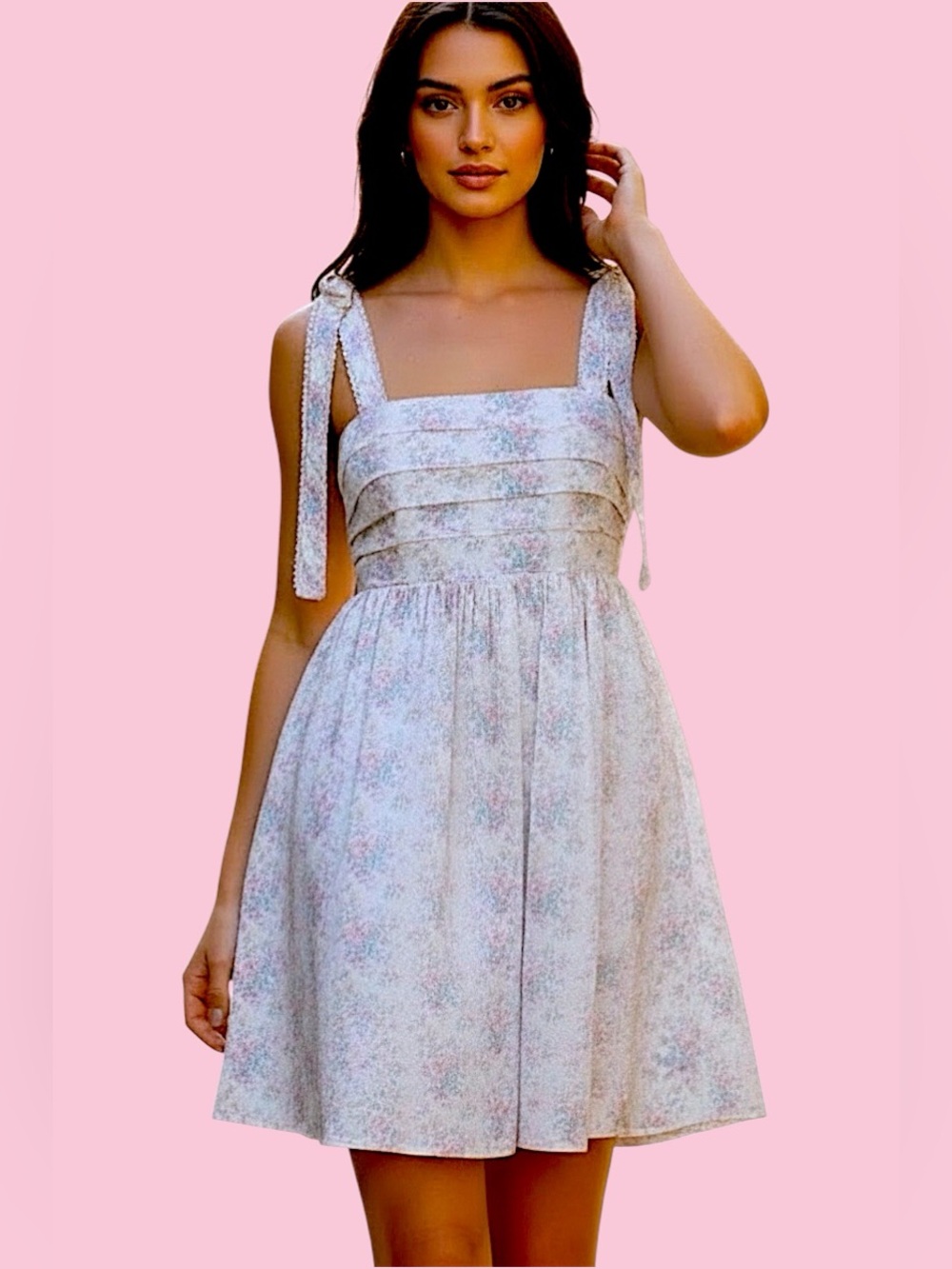 ARULA Elaina Feminine Floral White Blue Pink Coquette Girl Mini Dress Size 1X